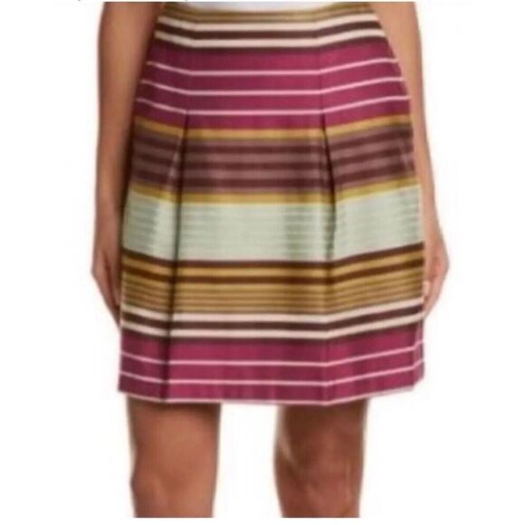 J. McLaughlin Women’s LUCIA Box Pleat Pink Green Striped Pockets Skirt Sz 12 - Picture 1 of 5